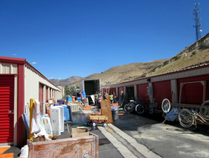 At our storage unit outside of Reno, packing -- or may unpacking -- the truck.